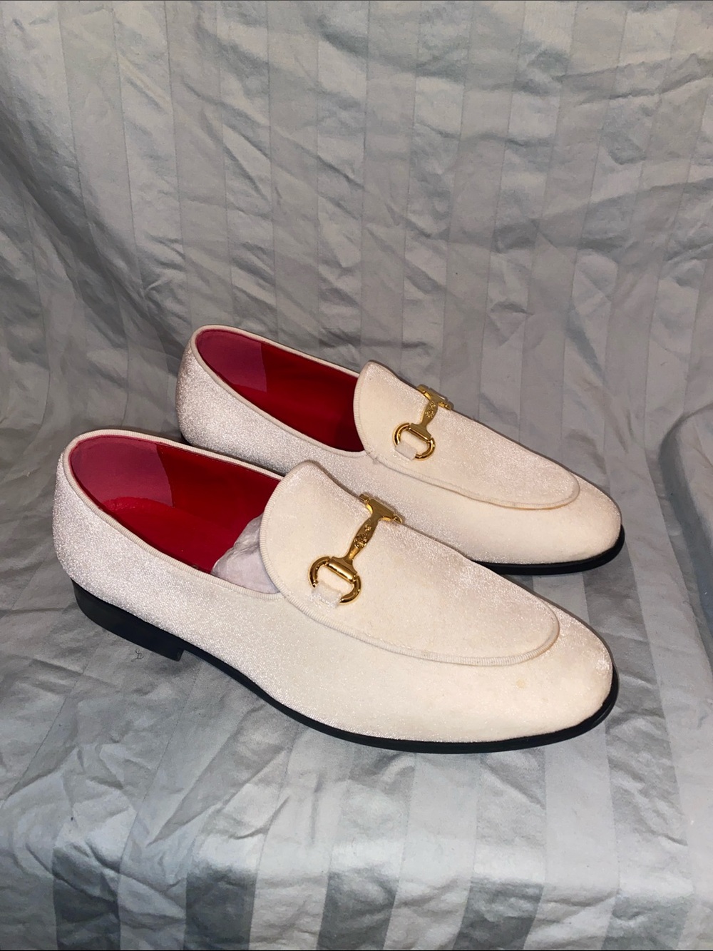Men's Cream Suede Loafers with Gold Horsebit